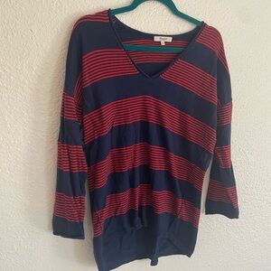 Madewell Red and Navy Striped V-Neck Sweater